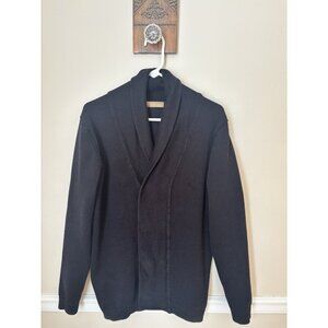 Zara Man Mens Size XL Black Cardigan Sweater Snap Front Close Cotton